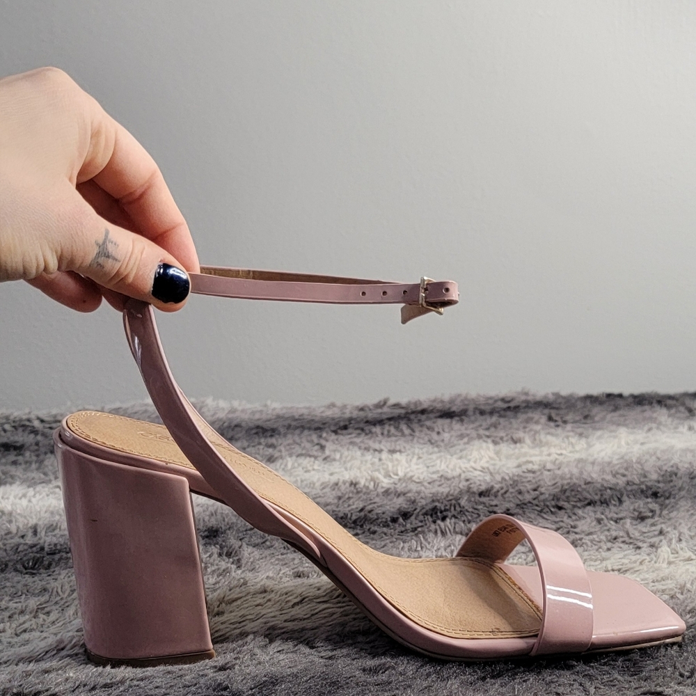 Asos chunky heel strap dress sandals womens sz 8.5 taupe pink